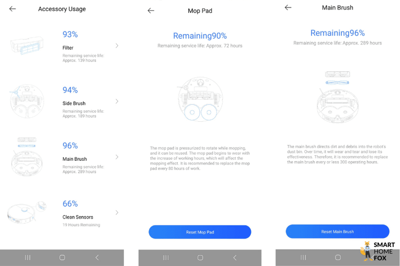Der Zustand der Ersatzteile wird in der Dreamehome App eingesehen.